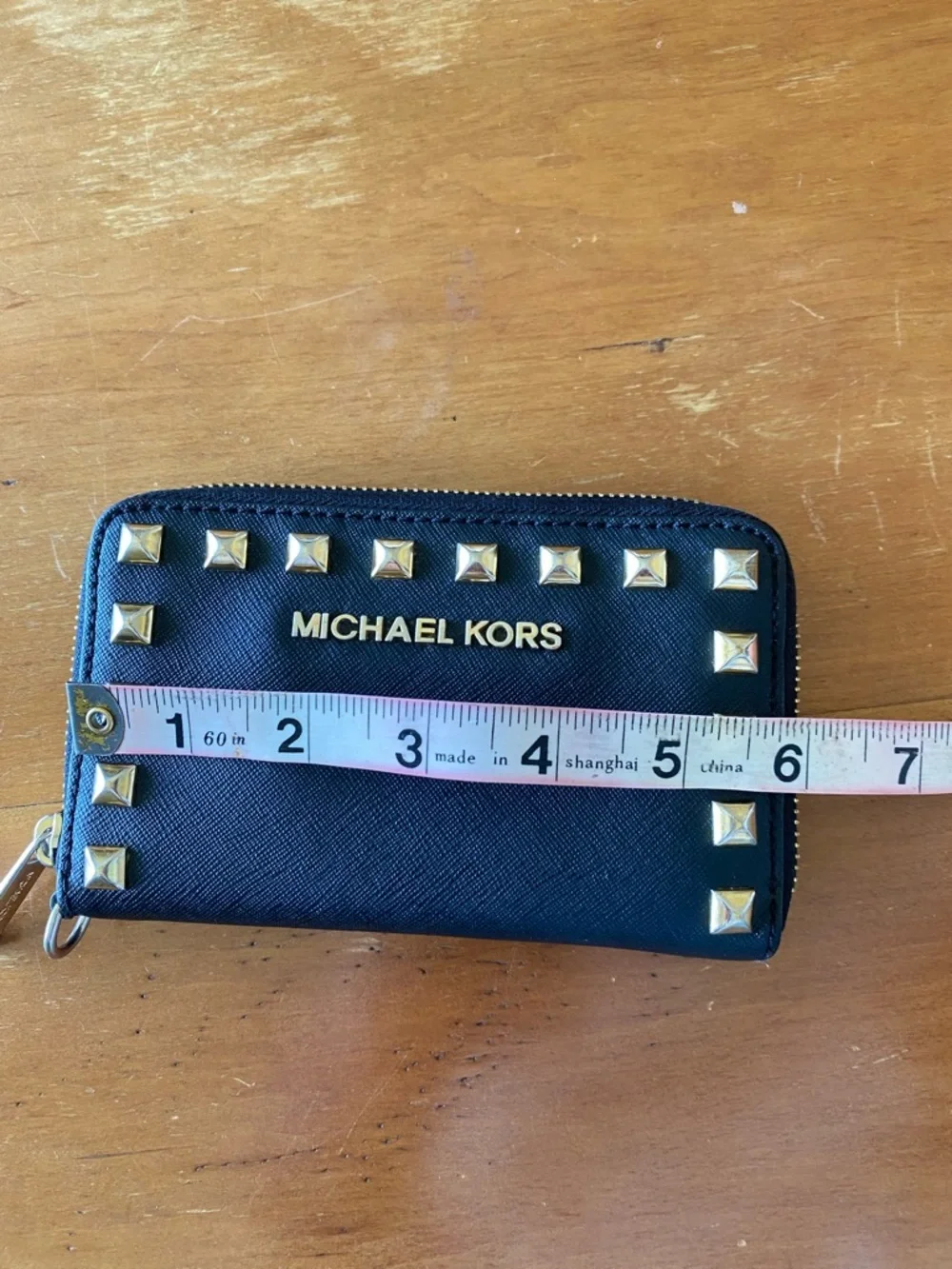 Michael Kors Black Studded Zip Wallet Card Case Rocker Glam Bikercore Punk 4x6”